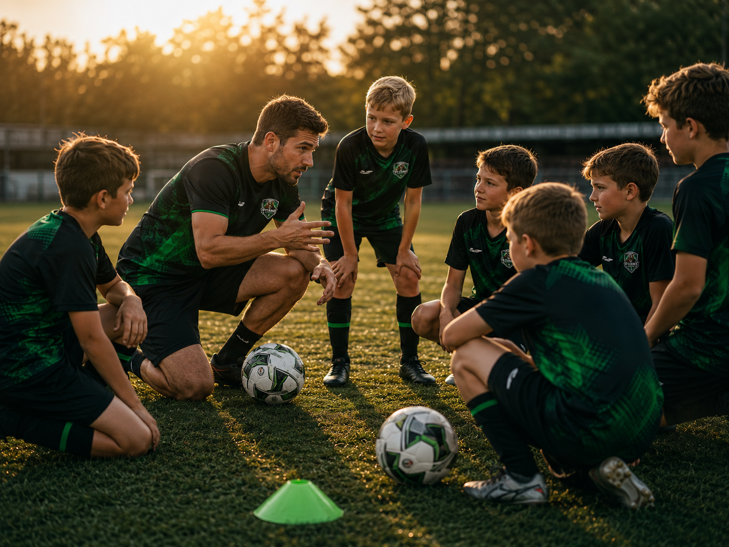Trainer erklärt Kindern eine Übung